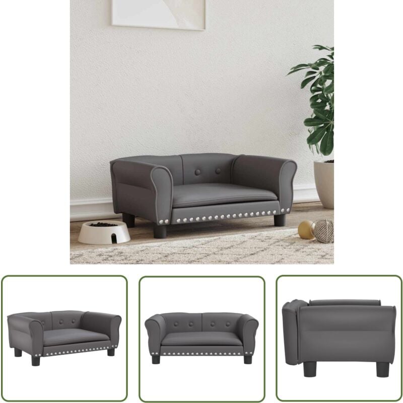 The Living Store Lit pour chien gris 70x45x30 cm similicuir - Panier Pour Chien - Lit Pour Chien - Coussin Pour Chien - Canapé Pour Chien
