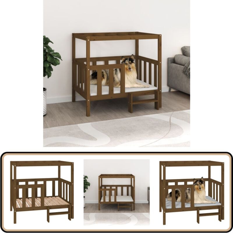 Lit pour chien Marron miel 105,5x83,5x100 cm Bois de pin solide - Panier Pour Chien - Lit Pour Chien - Maison Pour Chien - Couchage Chien - Confort