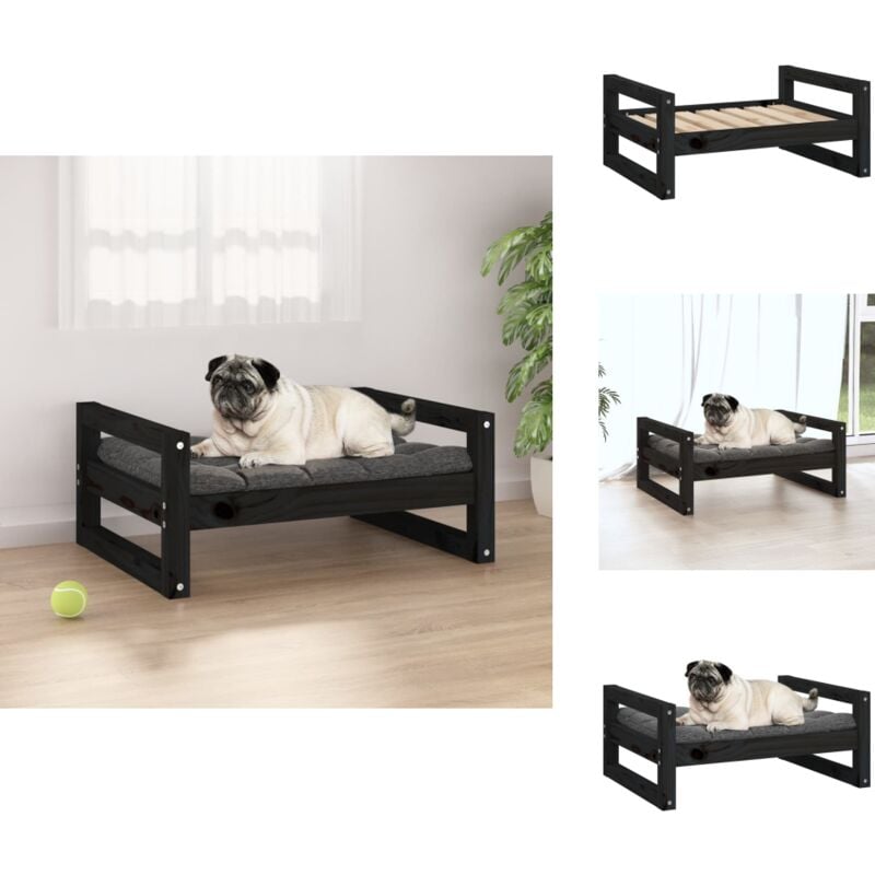 Vidaxl - Lit pour chien Noir 65,5x50,5x28 cm Bois de pin solide - Panier Pour Chien - Lit Pour Chien - Maison Pour Chien - Couchage Chien