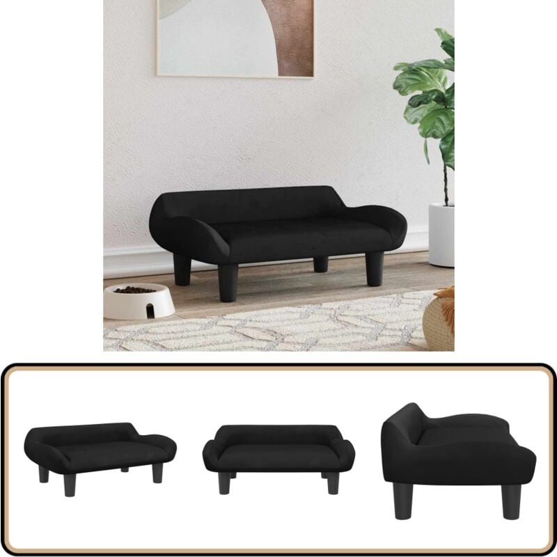 Lit pour chien noir 70x40x24 cm velours - Panier Pour Chien - Lit Pour Chien - Coussin Pour Chien - Canapé Pour Chien - Accessoires Pour Chien