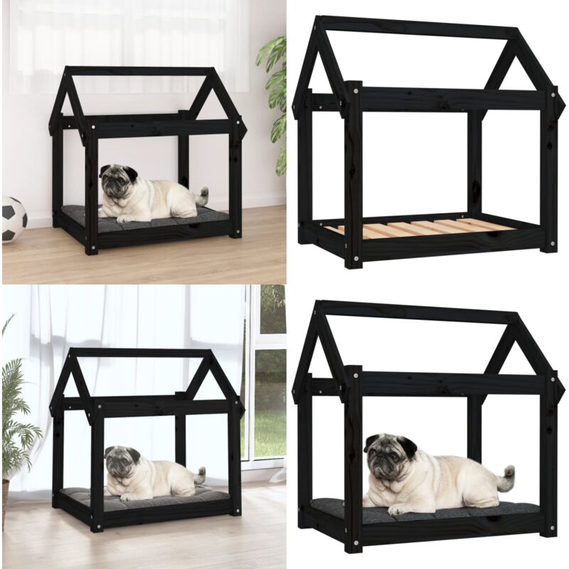 Lit pour chien Noir 71x55x70 cm Bois de pin solide - Panier Pour Chien - Lit Pour Chien - Matelas Pour Chien - Accessoires Chien - Maison Pour Chien