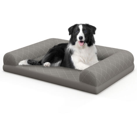 Lit pour Chien Orthopédique, Canapé Chien Chat en Mousse à Œufs, Rebords sur 3 Côtés, Housse Amovible Lavable, Fond Antidérapant, 90 x 69 x 18 cm,Gris