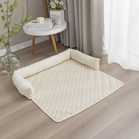 Lit pour chien - Protection canapé - Lit pour chien fait à la main - Lavable - Coussin de canapé - Tapis moelleux pour chiens de grande, moyenne et petite taille - Beige - 90 x 90 cm