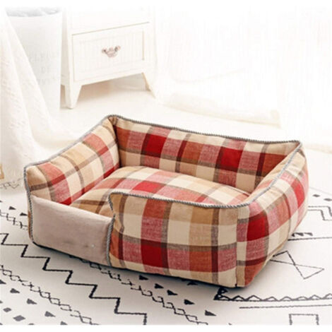 Lit Pour Chien Respirant Coton Lavable Canapé Tg.xl 76 X 71 Cm Grille Rouge