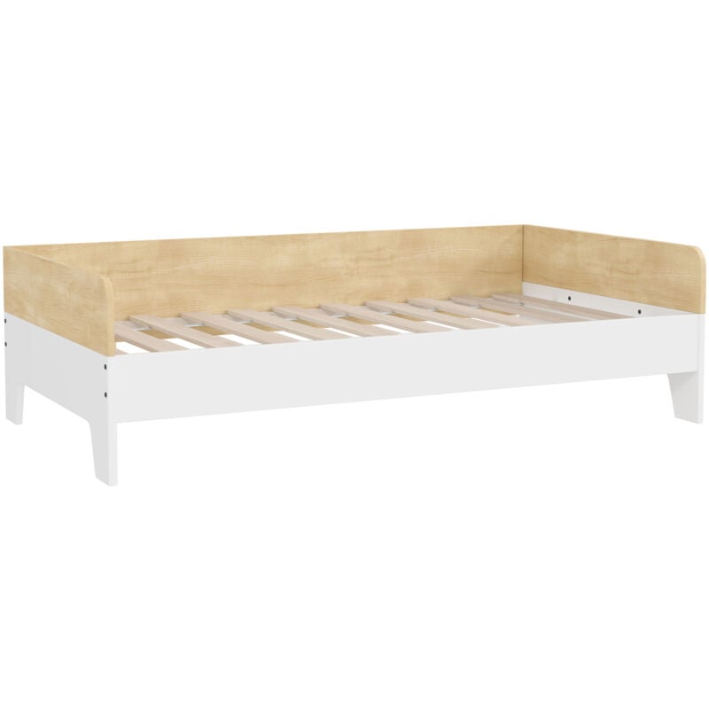 Lit pour enfant 3-8 ans style nordique - sommier à lattes inclus - blanc effet bois clair