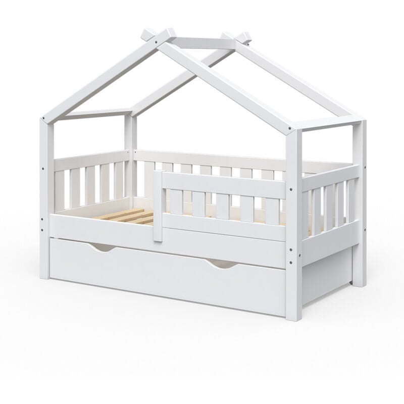 Vitalispa - Lit cabane Design, Blanc, 70x140 cm avec tiroir