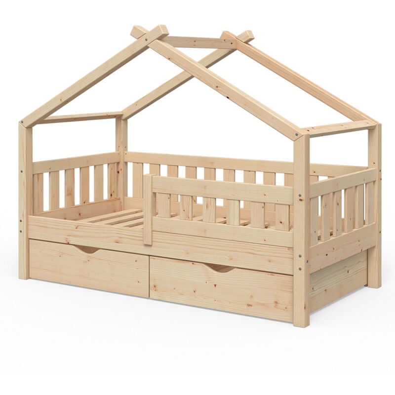 Vitalispa - Lit cabane Design, Marron, 80x160 cm avec 2 tiroirs