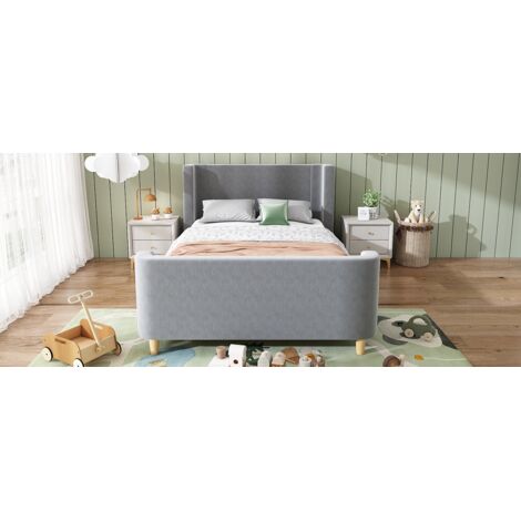 Lit pour enfants avec coussin, lit individuel. Lit à la forme de traîneau, avec un motif cosmique. dimensions : 90 x 200 cm. Conçu pour les garçons et les filles. Tissu : velours. Pas de matelas inclu