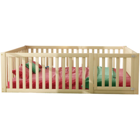 Lit pour enfants simple 140x200, cadre de lit avec barrières et porte, bois