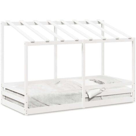 Lit pour enfants，Lit simple avec toit blanc 100x200 cm bois de pin massif CFW52415