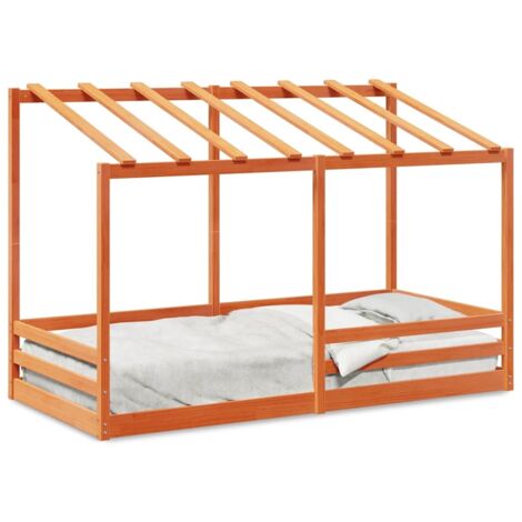 Lit pour enfants，Lit simple et toit cire marron 100x200 cm bois massif pin CFW52422