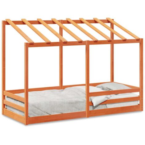 Lit pour enfants，Lit simple et toit cire marron 75x190 cm bois massif pin CFW52424