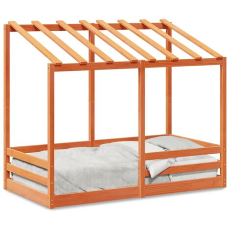 Lit pour enfants，Lit simple et toit cire marron 80x160 cm bois massif pin CFW52425