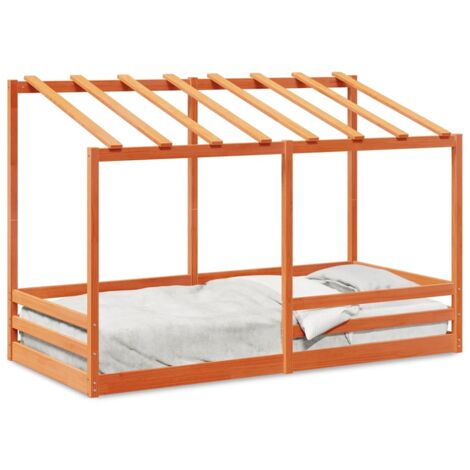Lit pour enfants，Lit simple et toit cire marron 90x200 cm bois massif pin CFW52428