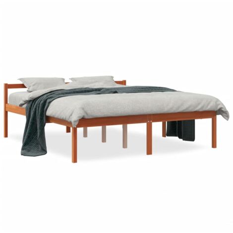 Lit pour personne âgée marron 160x200 bois de pin massif