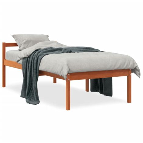 Lit pour personne âgée marron 90x200 bois de pin massif