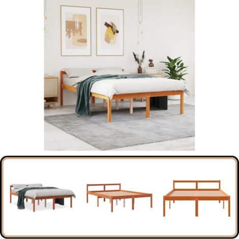 Lit pour personne âgée sans matelas 140x200 cm bois pin massif - Lit Senior - Lit Pour Personne Agée - Lit Haut - Lit Bois - Lit Design