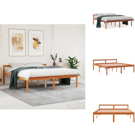 Lit pour personne âgée sans matelas 150x200 cm bois pin massif - Lit Senior - Lit Pour Personne Agée - Lit Haut - Lit Bois - Lit Design