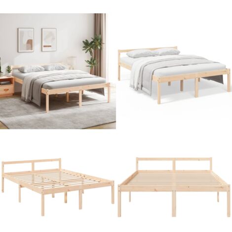 Lit pour personne âgée sans matelas 160x200 cm bois pin massif - Lit en bois - Lit sans matelas