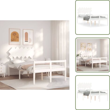 Lit pour personne âgée sans matelas blanc 120x200cm bois massif - Lit Senior - Lit Pour Personne Agée - Lit Haut - Lit Bois Massif - Lit Blanc