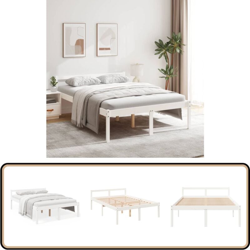 Vidaxl - Lit pour personne âgée sans matelas blanc 135x190 cm - Lit Senior - Lit Pour Personnes Âgées - Lit Haut - Lit Plateforme - Lit Design