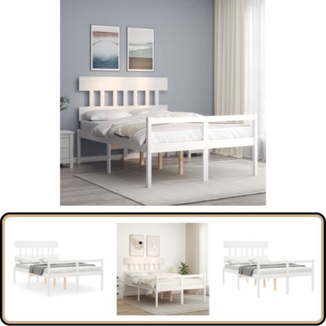 Lit pour personne âgée sans matelas blanc 140x200cm bois massif - Lit Senior - Lit Pour Personne Agée - Lit Haut - Lit Bois - Lit Blanc