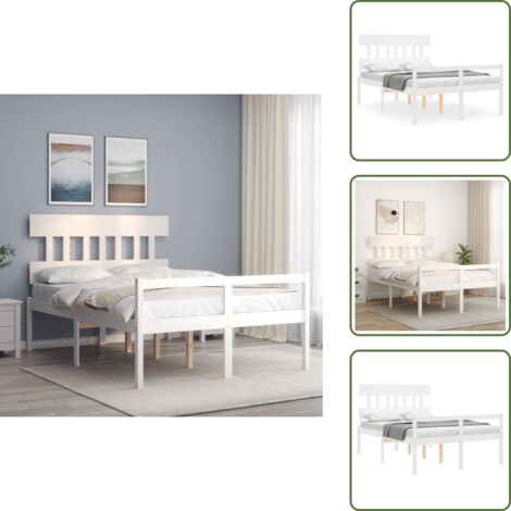 Lit pour personne âgée sans matelas blanc 140x200cm bois massif - Lit Senior - Lit Pour Personne Agée - Lit Haut - Lit Bois - Lit Blanc