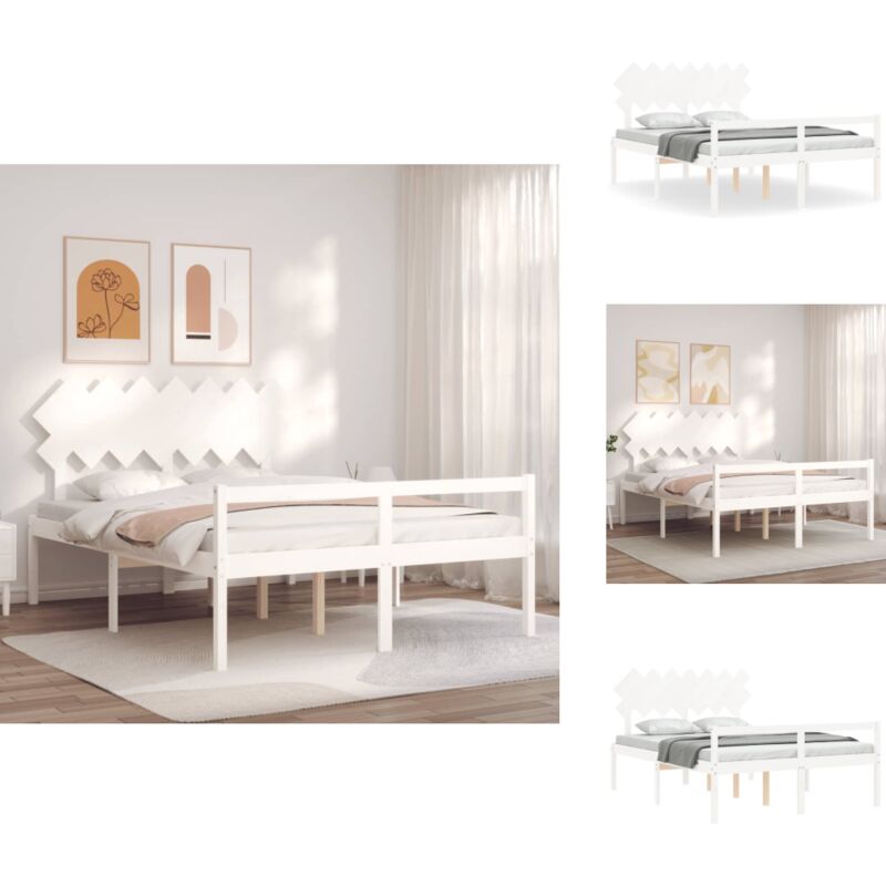 Lit pour personne âgée sans matelas blanc 140x200cm bois massif - Lit Senior - Lit Pour Personne Agée - Lit Haut - Lit Bois - Lit Blanc