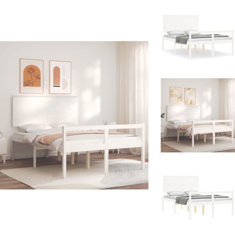 Lit pour personne âgée sans matelas blanc 140x200cm bois massif - Lit Senior - Lit Pour Personne Agée - Lit Haut - Lit Bois - Lit Blanc