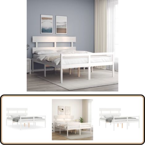 Lit pour personne âgée sans matelas blanc 160x200cm bois massif - Lit Senior - Lit Pour Personne Agée - Lit Haut - Lit Bois - Lit Blanc