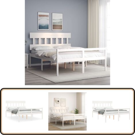 Lit pour personne âgée sans matelas blanc 160x200cm bois massif - Lit Senior - Lit Pour Personne Agée - Lit Haut - Lit Bois Massif - Lit Blanc