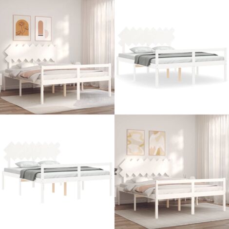Lit pour personne âgée sans matelas blanc 160x200cm bois massif - Lit Senior - Lit Pour Personne Agée - Lit Haut - Lit Bois Massif - Lit Blanc - Home & Living