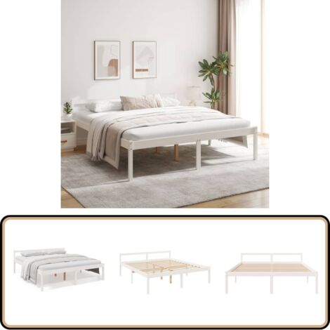 Lit pour personne âgée sans matelas blanc 180x200 cm - Lit Senior - Lit Pour Personnes Âgées - Lit Haut - Lit Plateforme - Lit Bois