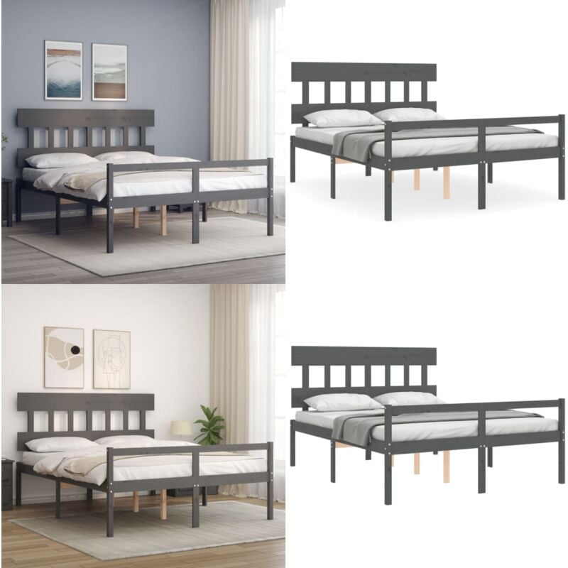Lit pour personne âgée sans matelas gris bois massif - Lit Senior - Lit Pour Personne Agée - Lit Haut - Lit Bois Massif - Lit Design - Home & Living