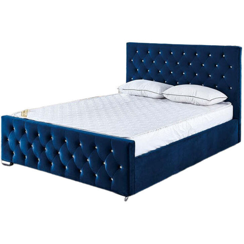 Lit PRESTIGE 2 places 140x190 cm velours bleu sommier inclus
