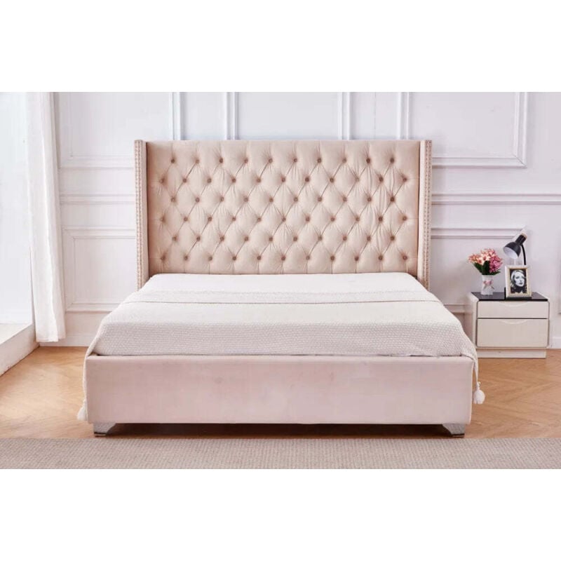 Lit double 180x200 cm princesse velours Nude sommier inclus