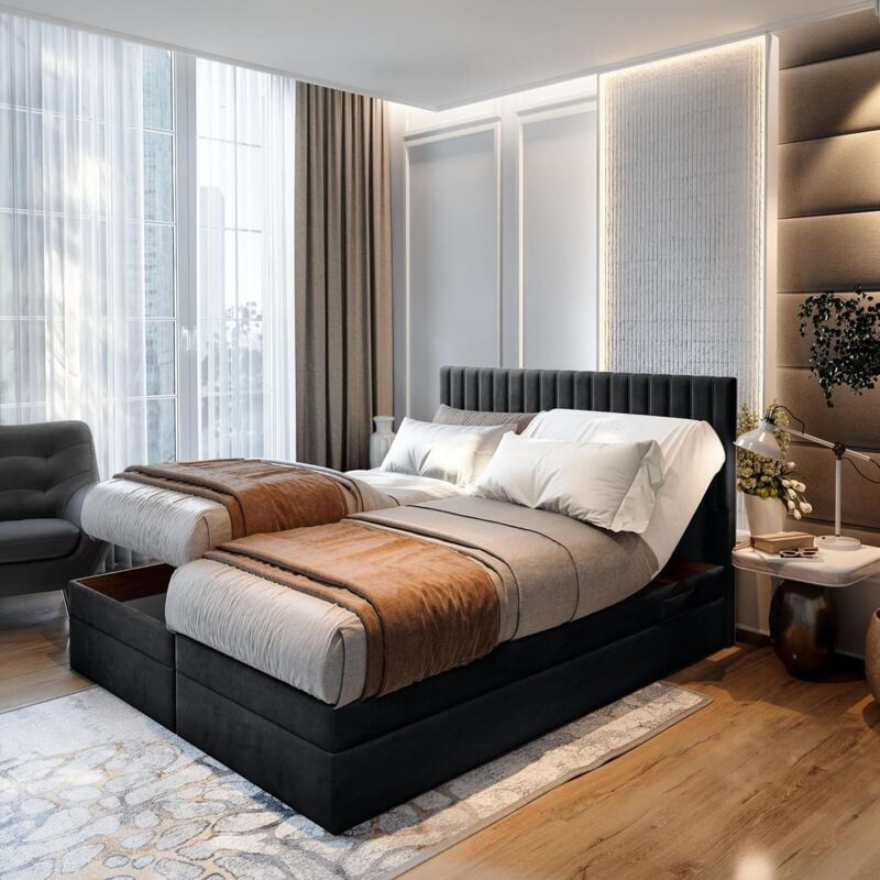 Trada - Lit réglable électriquement 180x200 cm adèle ensemble noir