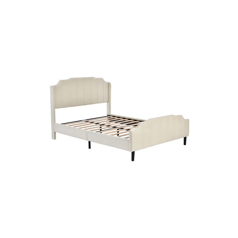 Ekasn - Lit rembourré 140 x 200 cm sommier à lattes en velours beige