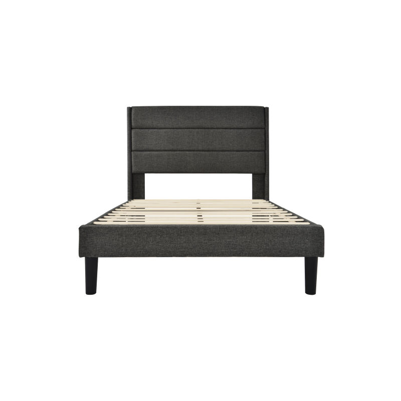Ekasn - Lit rembourré 90 x 200 cm avec sommier à lattes et tête de lit en tissu de lin gris