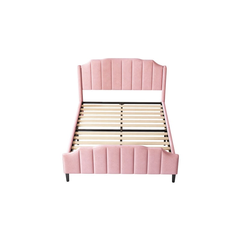 Gutent - Lit rembourré 140 x 200 cm Cadre de lit avec tête de lit, pied de lit et sommier à lattes Rose Velours Lit double rembourré Lit d'adolescent