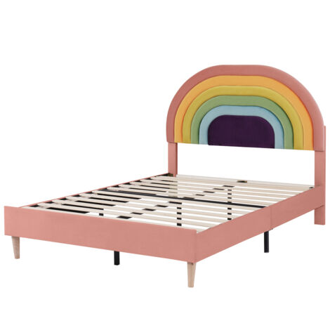 Lit rembourré 140x200 cm, tête de lit réglable en hauteur, supports de lattes en bois, velours - Rosa