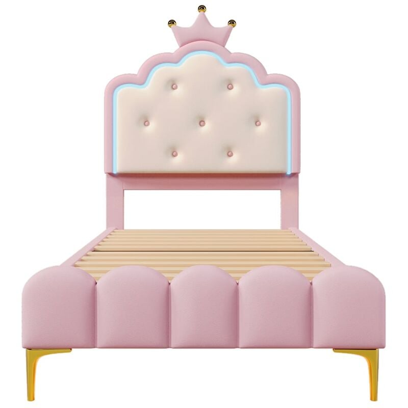 Gutent - Lit rembourré 90 x 200 cm, avec éclairage d'ambiance, forme princesse, matériau pu, rose