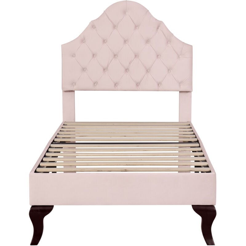 Lit rembourré 90x200 cm, avec tête de lit réglable en hauteur, supports de lattes en bois, velours - Rose