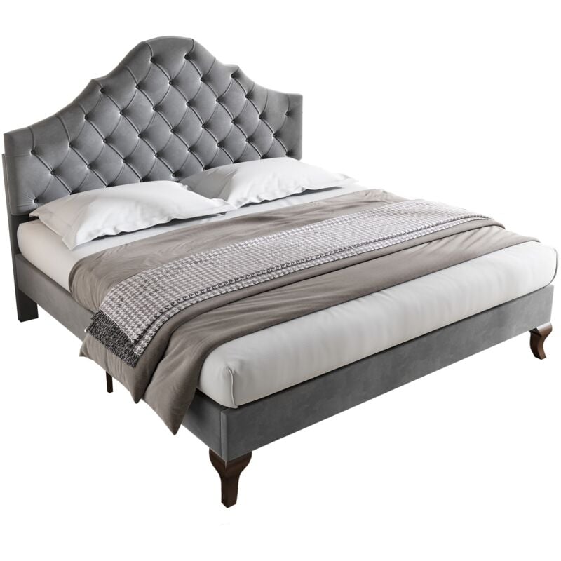 Gutent - Lit rembourré 90x200 cm, avec tête de lit réglable en hauteur, supports de lattes en bois, velours - Gris