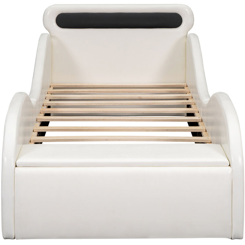 Gutent - Lit rembourré 90x200 cm, lit d'enfant, forme voiture avec roues éclairées, pu, blanc