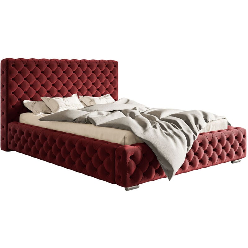 Emporius - Lit Adulte 140x200 cm Adonis - Lit Double, Tissu Velours Rouge (Amor Velvet 4307)