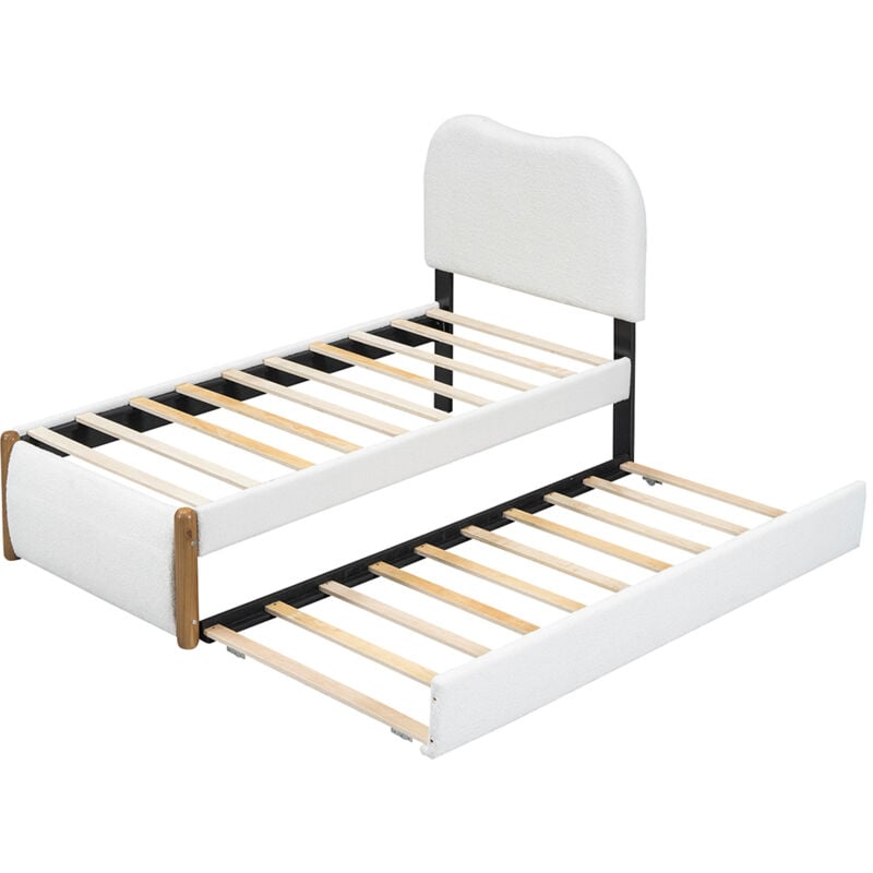 Lit rembourré avec lit gigogne pratique, design minimaliste, Blanc -90x200 cm