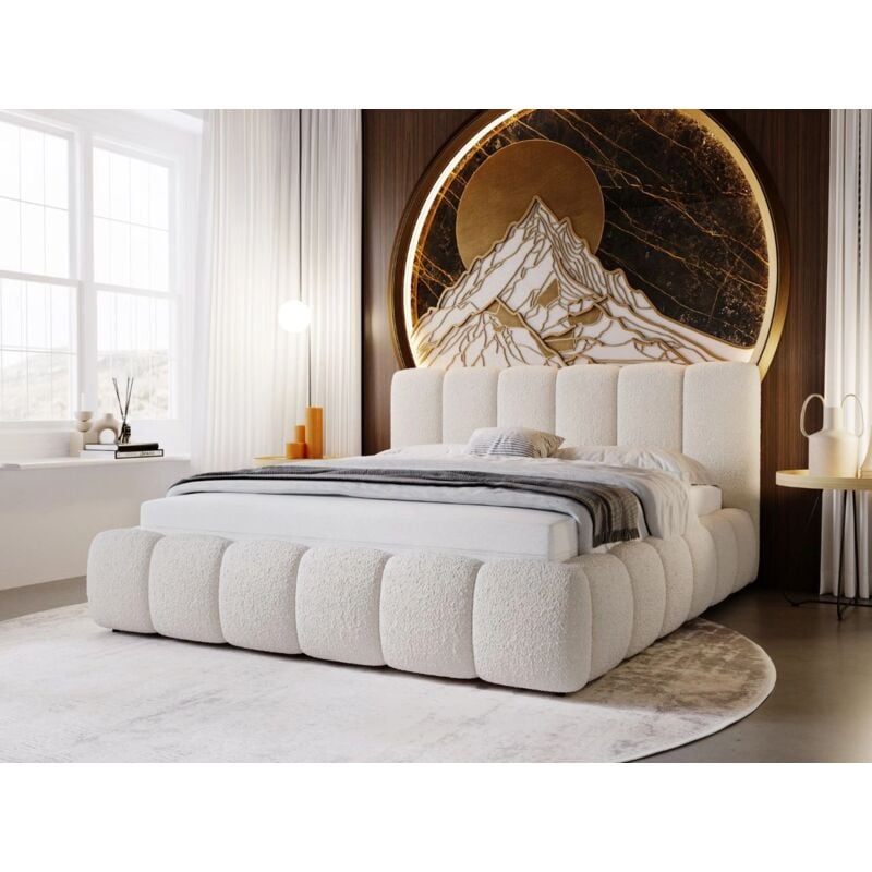 Lit rembourré avec rangement 120x200 bouclé beige Cloud