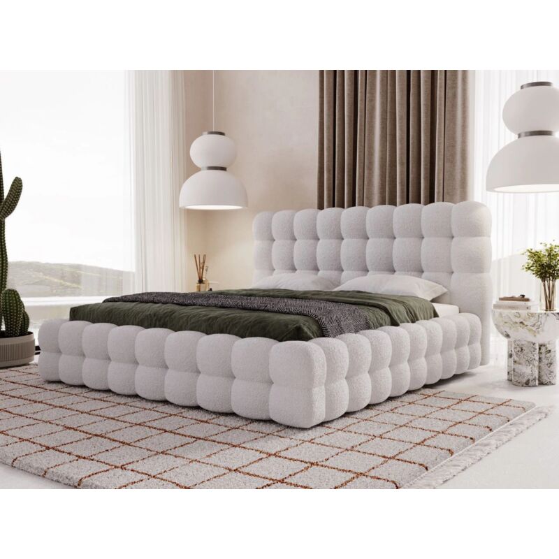 Lit rembourré avec rangement 120x200 bouclé gris Twist