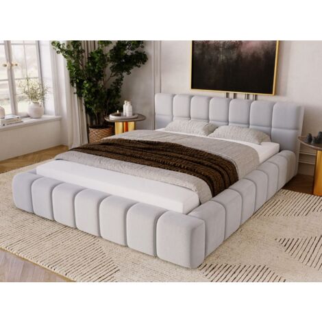 Lit rembourré avec rangement 120x200 tissu velours gris Alicante